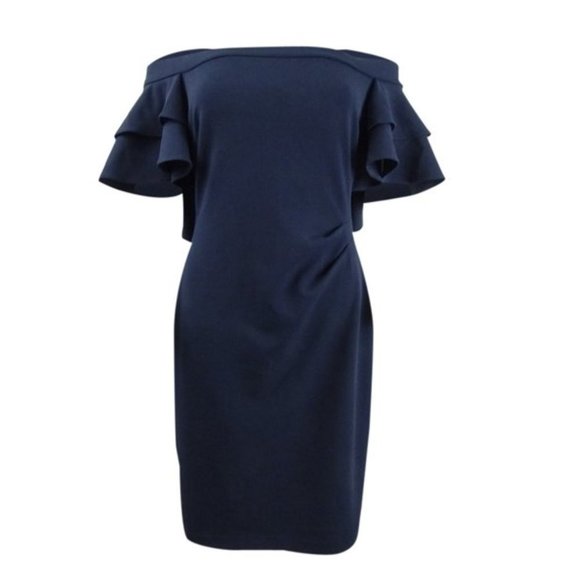 NWT Lauren Ralph Lauren Tiered Ruffle Overlay Sheath Dress - Picture 3 of 6